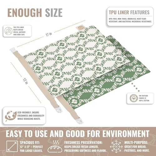 Reusable Bread Bag Set for Home Bakers (Green Ornamental)