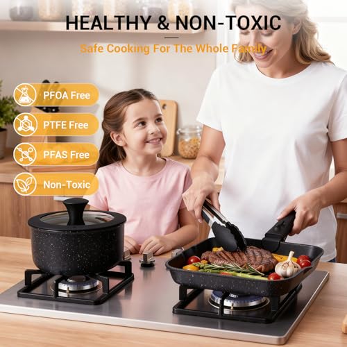 21Pcs Pots and Pans Set Non Stick with Detachable Handle (Grill Pan Set)
