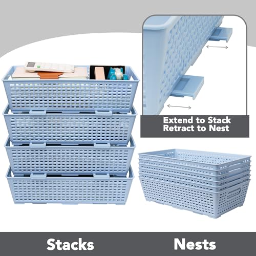 Stackable Woven Plastic Basket (Light Blue)