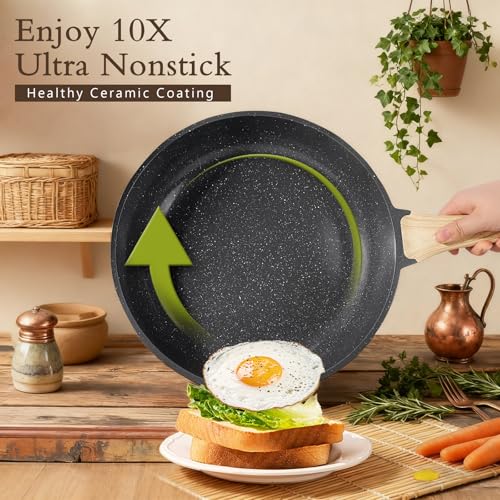 Ceramic Pots and Pans Set Non Stick (Dark Gray / 17 Pieces)