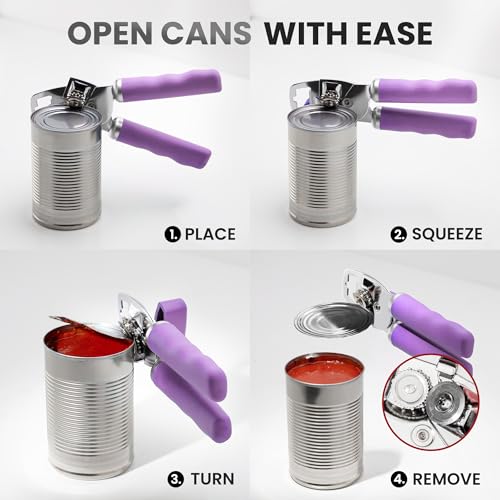 Manual Can Opener Heavy Duty Patented Stainless Steel (Lavender / Comfy Grip)