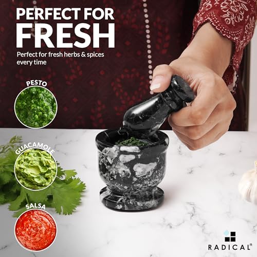 Marble Mortar and Pestle Set 2.5" Small Spice & Herb Grinder (Black Zebra / 2.5" Inches)