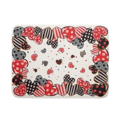 Red Heart Dish Drying Mat 18"x24" Love Dots Microfiber Dish Drainer Rack Mat Holiday Absorbent Fast Dry Pad for Kitchen Counter Home Decor (Heart Dots / 24" x 24")