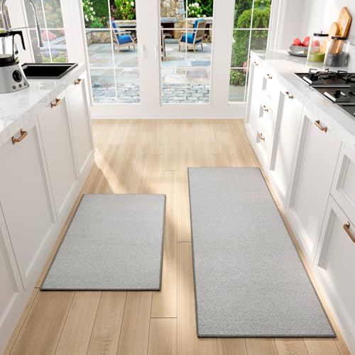 Kitchen Mat Set of 2 PCS (Velvet-grey / 17.3"x47"+17.3"x30" (Set of 2))