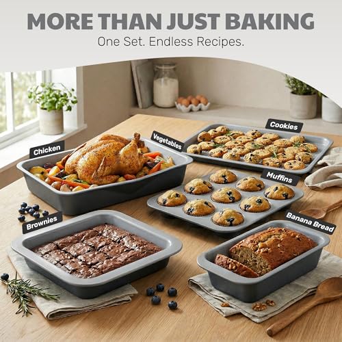 6 Pc Stackable Baking Pans Set (Black / Gray)