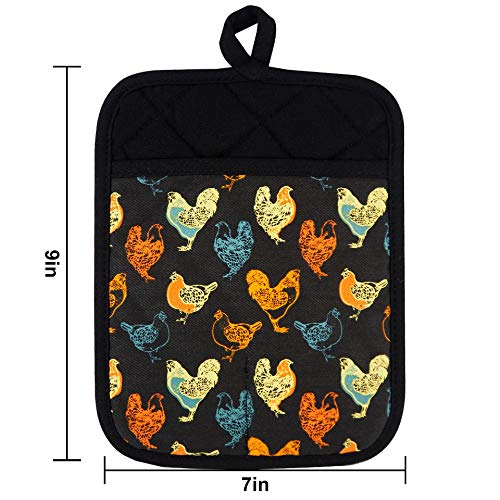 Pot Holders Set of 2 (Rooster, Black Potholders)