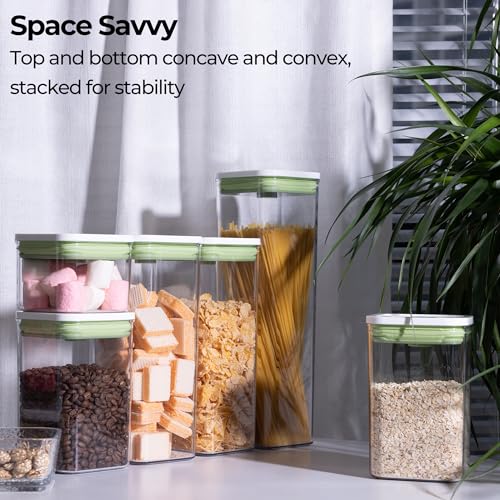 Pop Airtight Food Storage Containers with Date Recording Lids (Green-Set of 7)