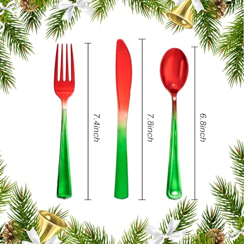 200PCS Christmas Plastic Silverware (Red Green)