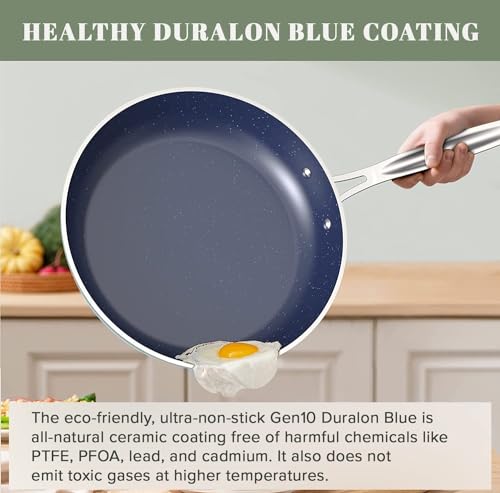 7pc Cookware Set Healthy Duralon Blue Ceramic Nonstick Coated (7 Piece Cookware Set / Rosemary Green)