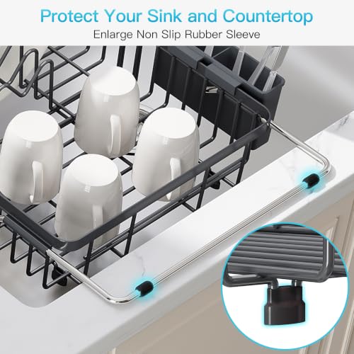Gray Dish Drying Rack Over the Sink with Utensil Holder (Dark Gray / For 12.5"-30"w Sink, Expandable)