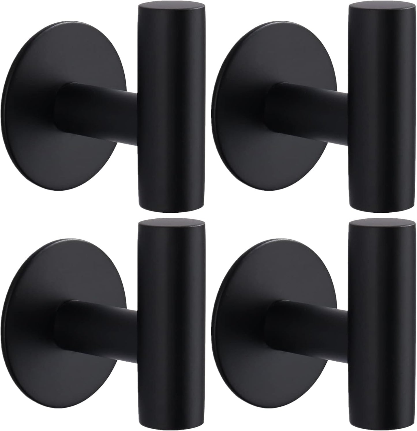 Adhesive Towel Hooks, Heavy Duty Wall Hooks Stainless Steel Waterproof Shower Towel Hooks, Coat Hook for Hanging Clothes, Adhesive Hooks for Bathroom, Glass Window- 4 Pack, Black