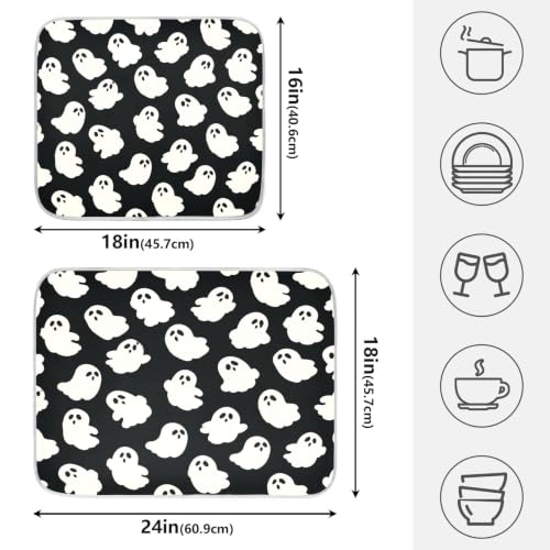 Halloween Cute Ghost Dish Drying Mat for Kitchen Counter Absorbent Microfiber Large Drying Pad Dish mats for Kitchen Countertops 18 x 24 Inch (Halloween Cute Ghost / 24" x 18")
