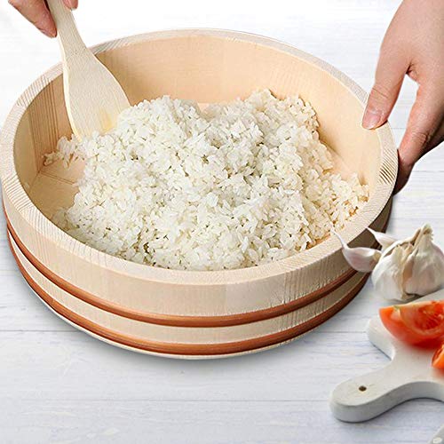 14.2" Wooden Sushi Rice Bowl Hangiri Sushi Oke Rice Mixing Tub (14.2"x3.6")