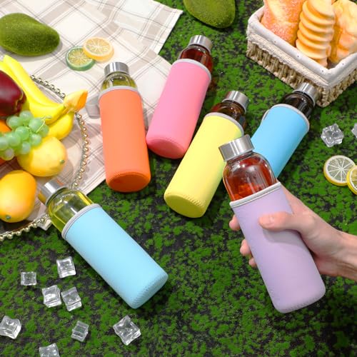 12 Pack Glass Water Bottles with Sleeves (Classic / Colorful)