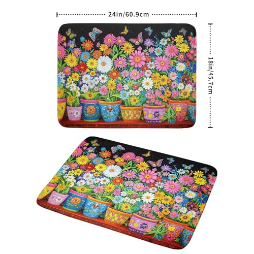 Vintage Flowers Dish Drying Mats Spring Floral Drying Matt Kitchen Counter 18x24 (Vintage Flowers Colorful / 24" x 18")