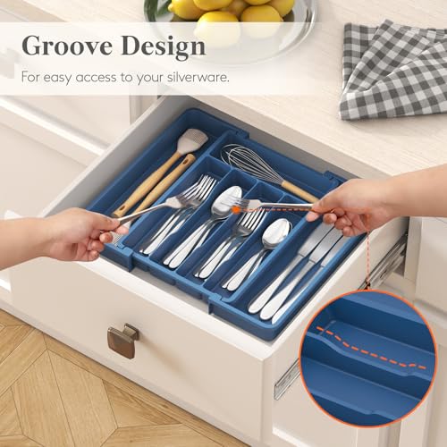 Expandable Silverware Drawer Organizer (Atlantic Blue / Medium Wide(8.5-14''W x 12''D))