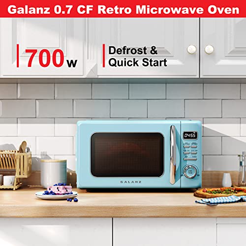 GLCMKZ07BER07 Retro Countertop Microwave Oven with Auto Cook & Reheat (Blue / .7 cu ft / Modern)