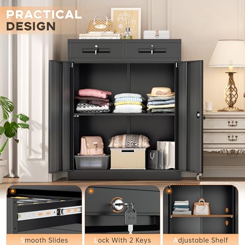 Metal Garage Storage Cabinet with Doors and Shelves (Black / 36")