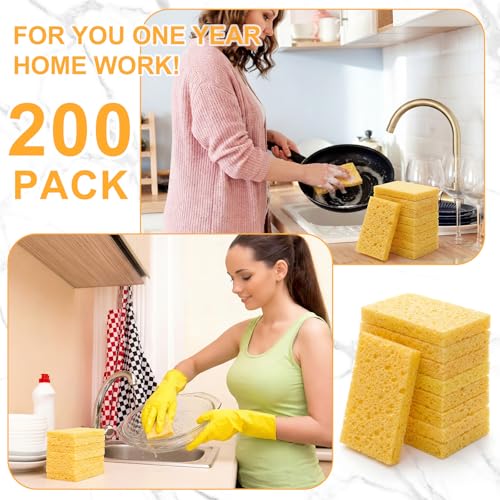 200 Pcs Sponges Bulk Sponges Kitchen Compressed Sponge (Yellow)