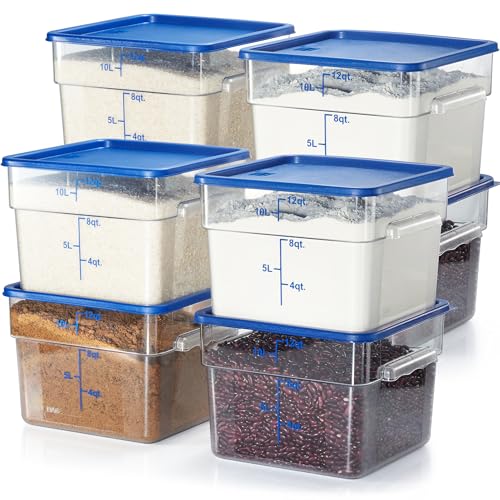 8 Pack 12 Qt NSF Clear Polycarbonate Food Storage Containers with Blue Lids (12.0 Qt 8-Pack(Blue Lids))