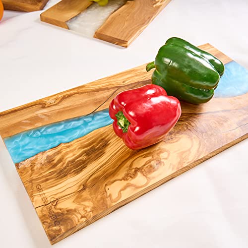 Italian Olive Wood luxury Cheese board with Resin (Blue And White Gradient)