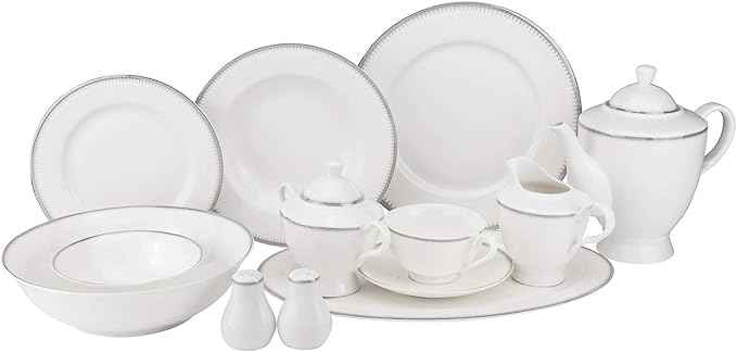Euro Porcelain 57-pc Banquet Dinnerware Set, Luxury Bone China Tableware, Service for 8