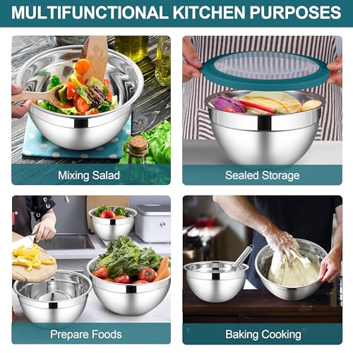 6 PCS Stainless Steel Mixing Bowls with Visible Lid for Food Storage (12 Count)