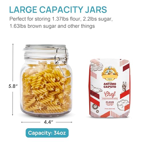 34oz Glass Food Storage Jars with Airtight Clamp Lids