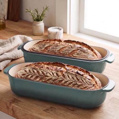 Enameled Cast Iron Loaf Pan with Lid (Slateblue)