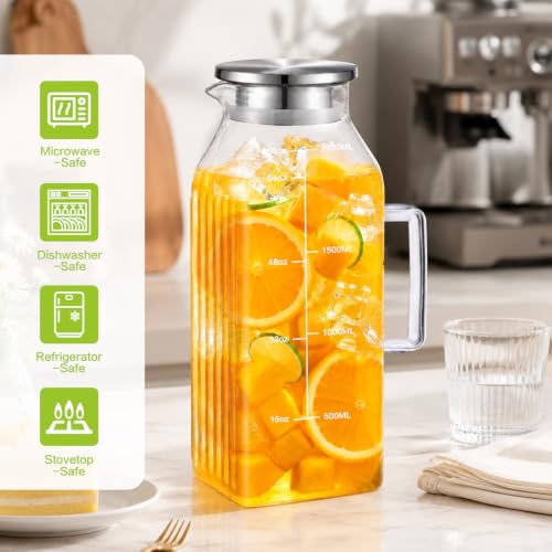 Glass Pitcher with Lid for Fridge (68oz-2Sq)