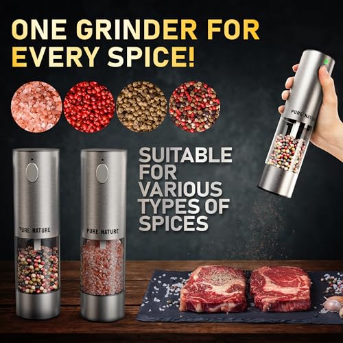 Electric Salt and Pepper Grinder Set with Rechargeable Base