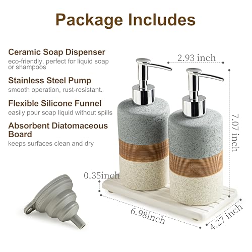 Ceramic Soap Dispenser Set of 2 (Gray and White / 2xSoap Dispenser Set with Tray)