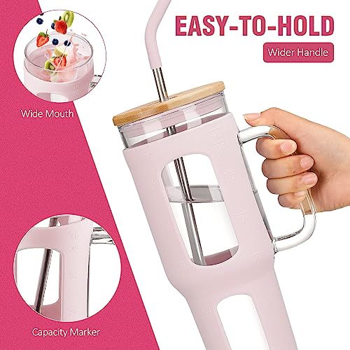 Glass Tumbler with Lid and Straw (CottonPink / 46 Ounces)