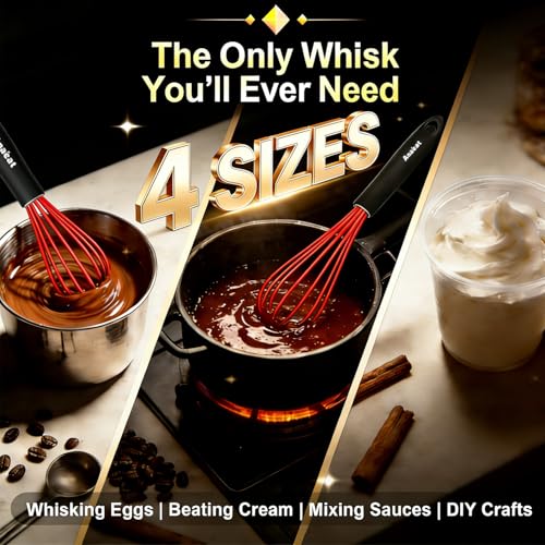 Silicone Kitchen Whisk Set of 4 (9+11+12 &11 inch / 4 Pcs Red)