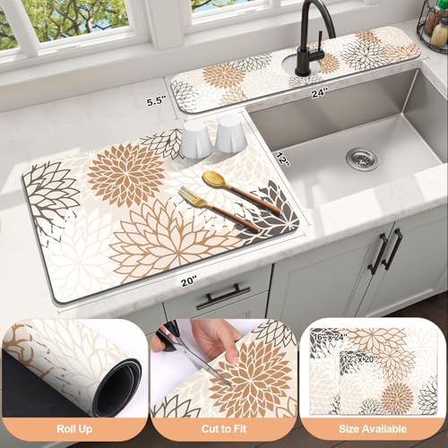 2Pcs Dish Drying Mat & Sink Splash Guard (Brown / 12" X 20" + 24" X 5.5")