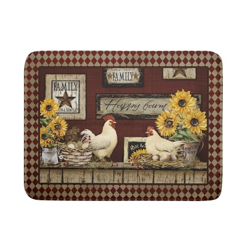 Vintage Rooster Dish Drying Mat 18x24 Inch Farmhouse Chicken Dish Drainer Pad Microfiber Absorbent Fast Dry Kitchen Counter Accessories (vintage rooster / 18" x 24")