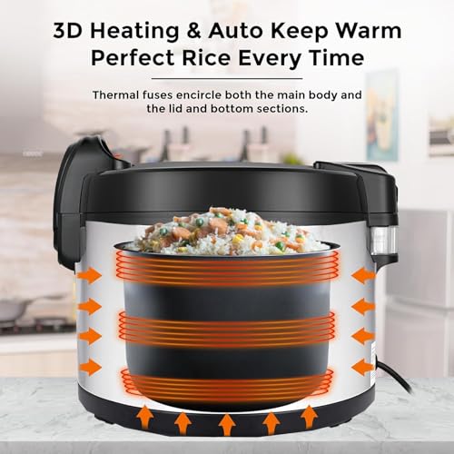 15L Commercial Rice Cooker & Warmer (Silver & Black / 84 Cups Cooked - Smart Rice Cooker & Warmer)