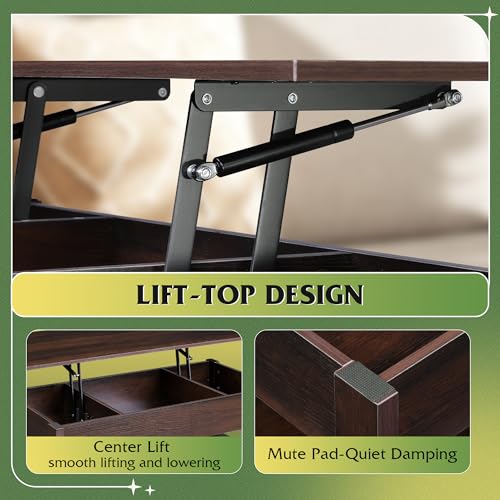Lift Top Coffee Table with 2 Drawers Storage (Espresso+led / 39" With LED)
