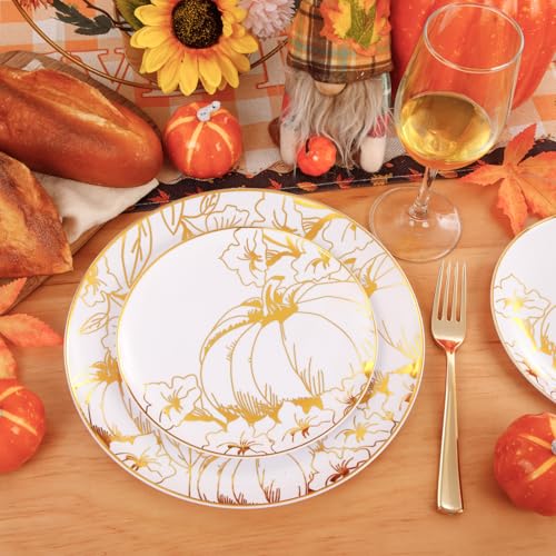 60PCS Thanksgiving Plates & Gold Pumpkin Plates (60 Count)