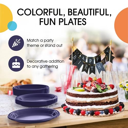 Party Solids Navy Plastic Plates For Party 10" Navy Disposable Plates Heavy Duty 100 Pcs Plastic Dinnerware Sets Heavy Duty 350 GSM Disposable Dinnerware Set (10 inch / Navy)