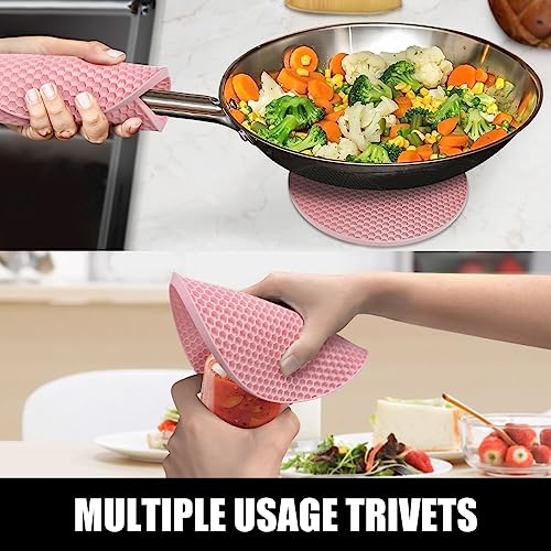 Silicone Oven Mitts and Pot Holders Sets (Pink)