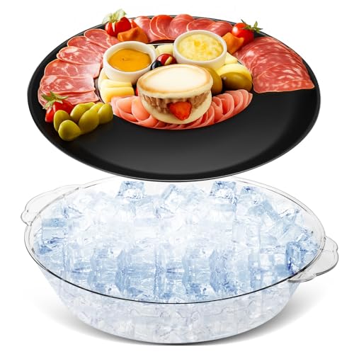 1 Set 11.8" Chilled Serving Tray Compartments for Parties (Black)