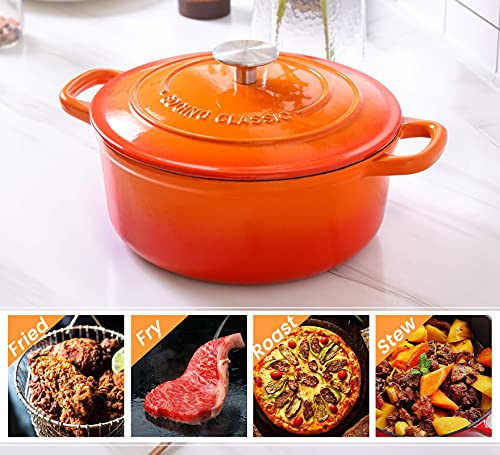 Enameled Cast Iron Dutch Oven (Orange / 5.5QT)