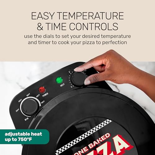 Homecraft Stone Baked Pizza Oven (Pizza Oven – 12in Woodfired Style Indoor Electric Countertop Pizza Maker – Ceramic Stone & Stainless Steel Peel – Variable Temp Control to 750°F – Homemade Pizza in Minutes-Black)