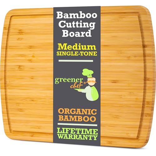 15 Inch Bamboo Cutting Board with Lifetime Replacements (Single-Tone / 15"L x 11"W)