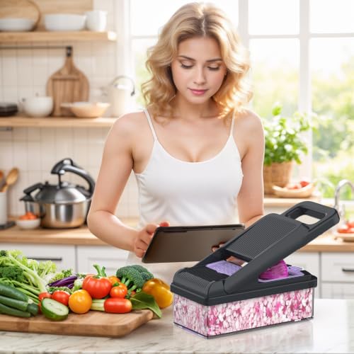 15-in-1 Vegetable Chopper 10 Blades, Veggie Cutter with Handle, Black/Purple (Purple / 10 blades)