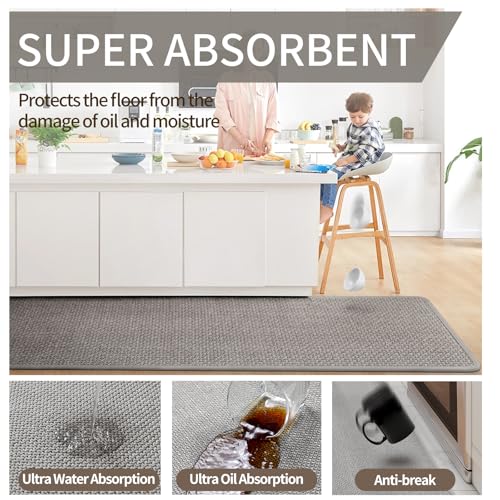 Kitchen Rugs Kitchen Mats for Floor Non Slip Washable Gray 17"x30" (3.5417 Sq Ft)