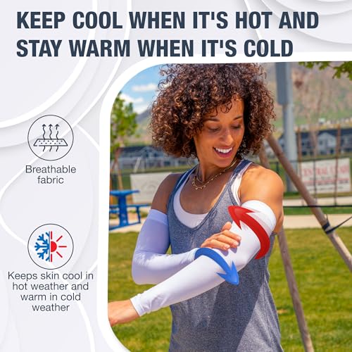 Non Slip Cooling Arm Sleeves for Men & Women (3 Pairs: White / One Size)