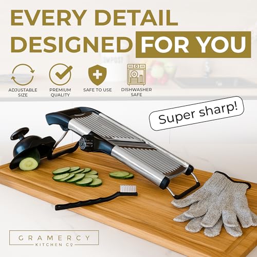 Gramercy Mandoline Slicer for Kitchen with 12 Slice Settings (Black/Silver)