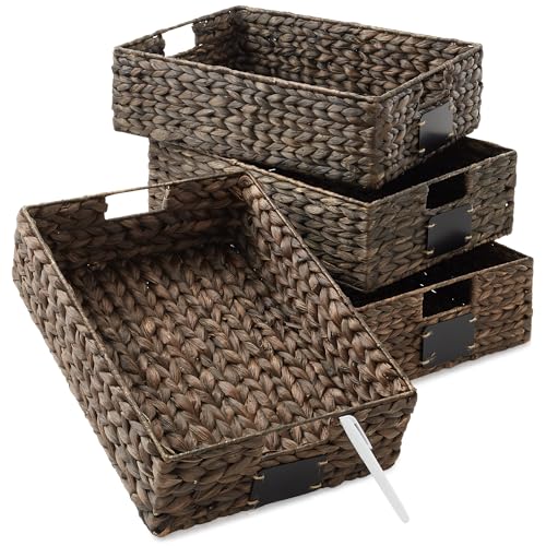 Set of 4 Water Hyacinth Pantry Baskets (Espresso - Hyacinth / 12.5" x 17" x 5")